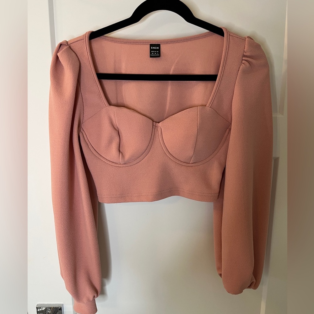 SHEIN Blush Long Sleeve Bustier Crop Top